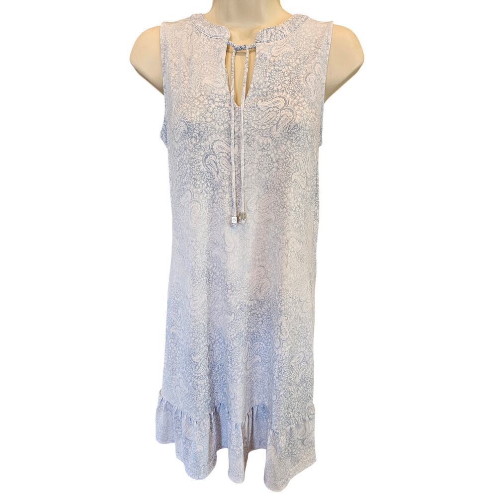 Michael kors sz XS blue paisley tie front chambray ombre midi dress summer EUC